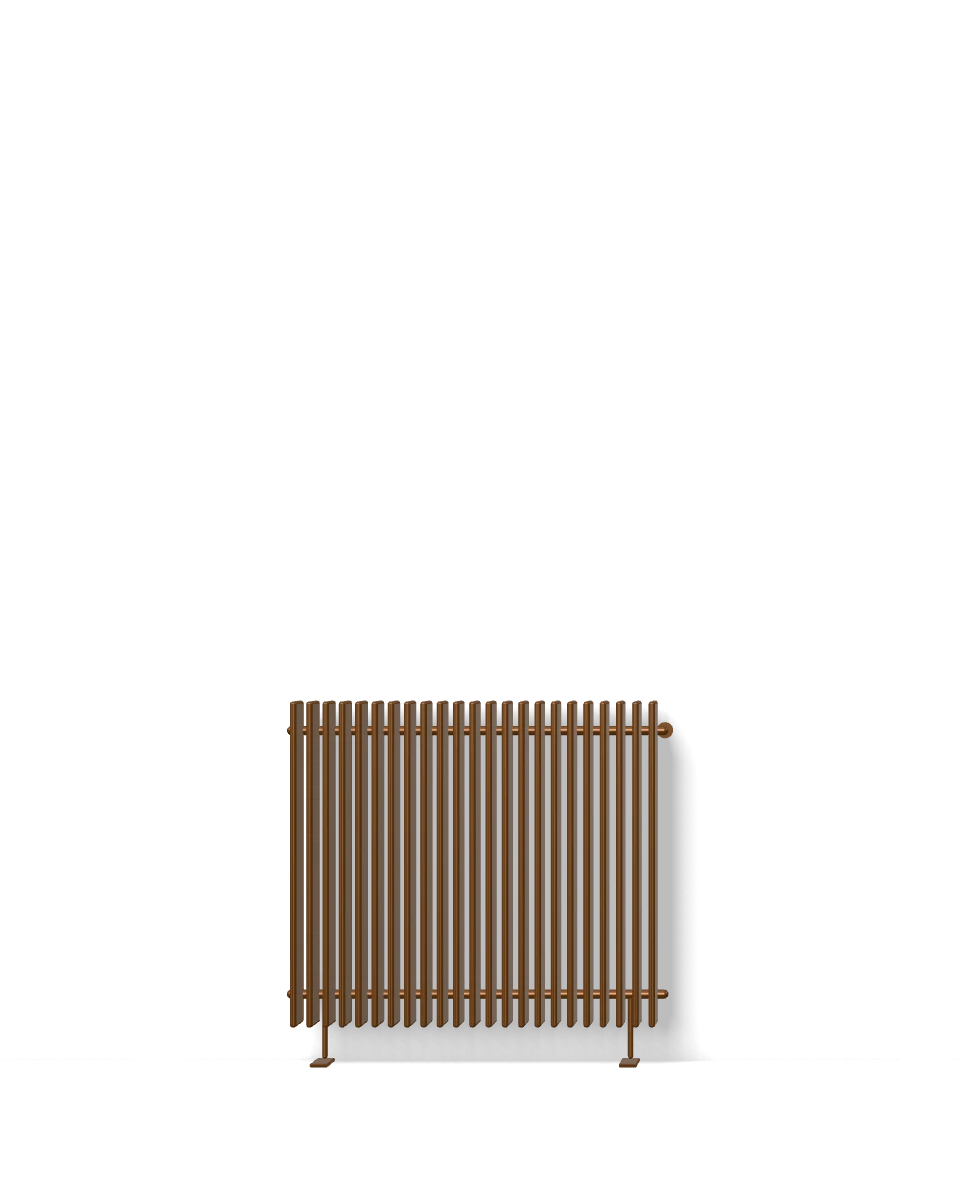 Render: square dark-bronze panel on a bone-coloured wall