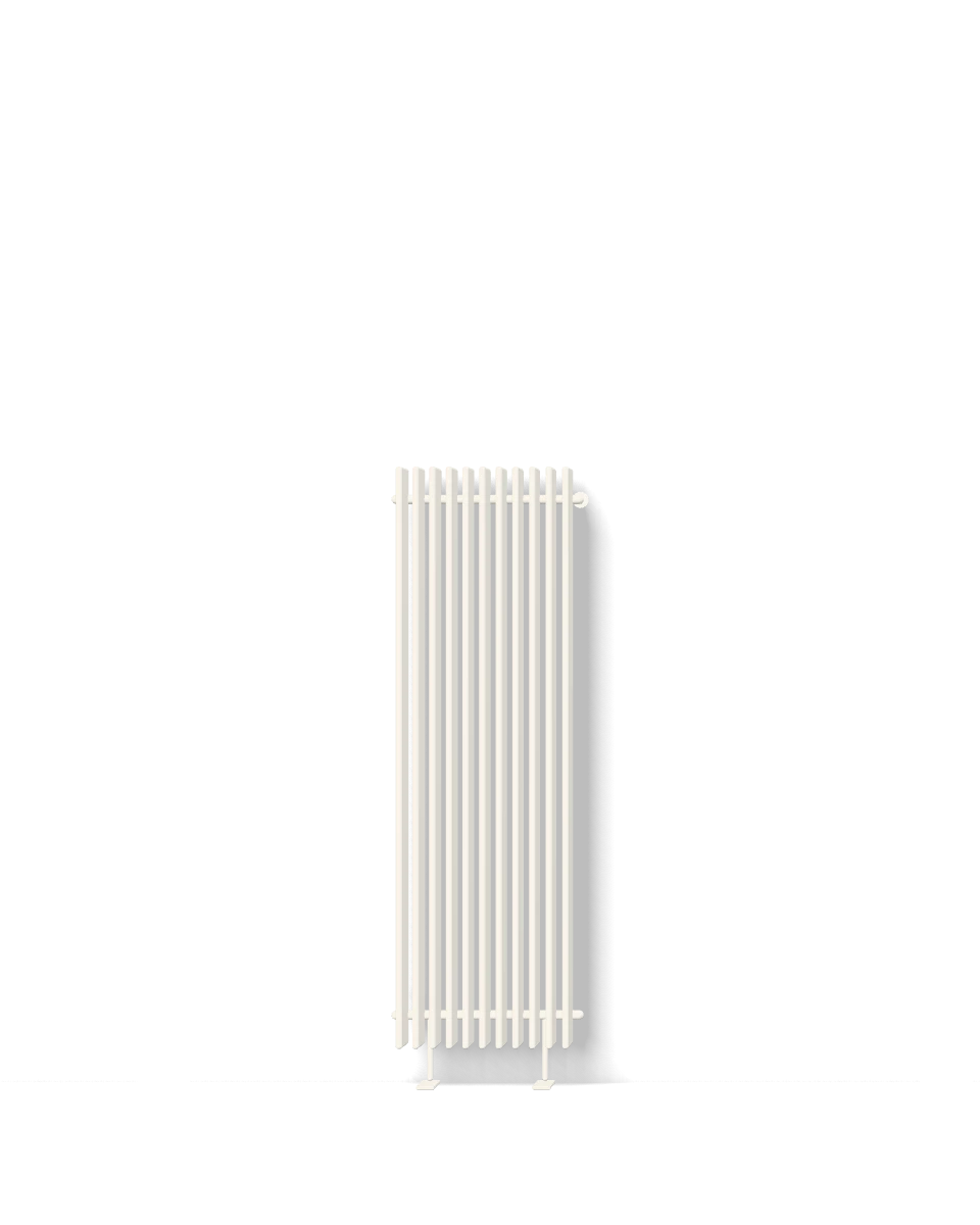 Render: slim chalk-white panel on a white wall, seen mostly by its shadow