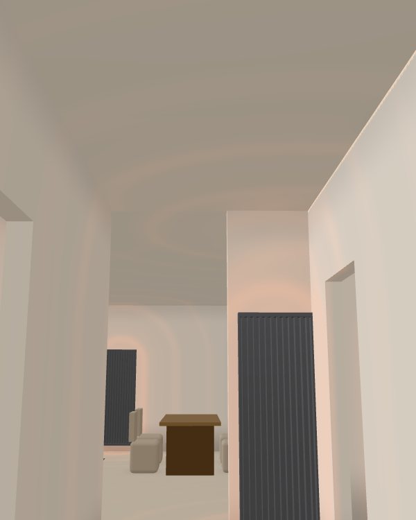 The hallway ceiling at its full height, with no lowered section.
