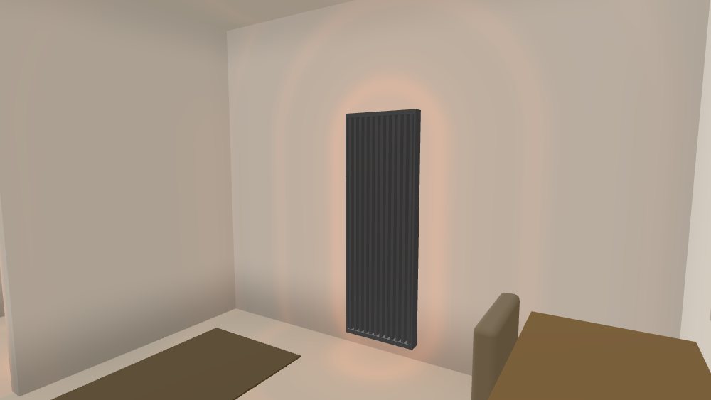The study: one graphite panel on the side wall, the desk under the window.